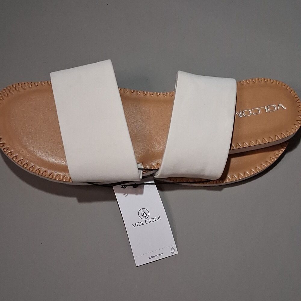 Volcom White Wide Strap Slide Sandals Womens 11 Coastal Casual